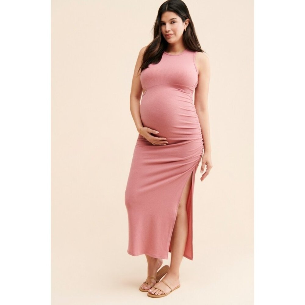Women's Stowaway Maternity Ribbed Maxi With Cut Outs Dress Large Rose New!!!